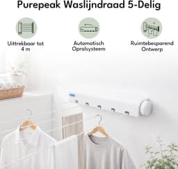 Purepeak Waslijndraad 5-Delig Inclusief Bevestigingsmiddelen - Waslijn Uitrekbaar 4 Meter - Drooglijn Buiten - Camping Drooglijn — thumbnail 3
