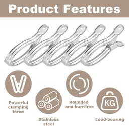 Wasknijpers Sterk - Metalen Klemmen - Kleding Ophangen - Roestvrij Staal - 6 Stuks - Zilver — thumbnail 4
