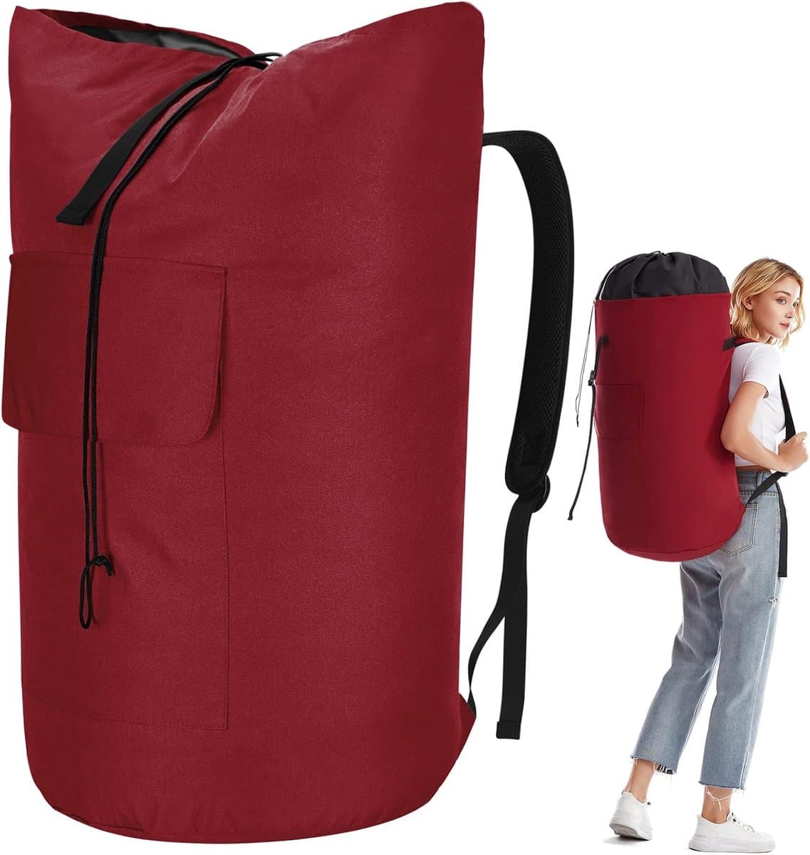 Waszak, vuile was, XXL, 115 liter, waszak voor op reis met 2 gevoerde schouderbanden, opvouwbare opbergzak, kledingtas, plunjezak, rugzak (rood) — afbeelding 1