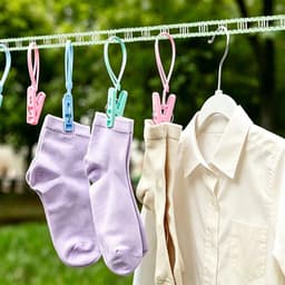 Waslijn, 2 stuks, 8 m, waslijn voor buiten, winddicht, antislip, met haken, draagbaar, nylon, dubbele waslijn, reizen, camping, outdoor — thumbnail 3