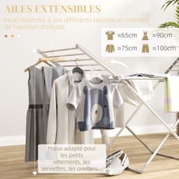 Elektrisch verwarmd wasdrogerrek met 2 uitschuifbare zijkanten, inklapbaar, frame van aluminiumlege, 144 x 53 x 91 cm — thumbnail 5