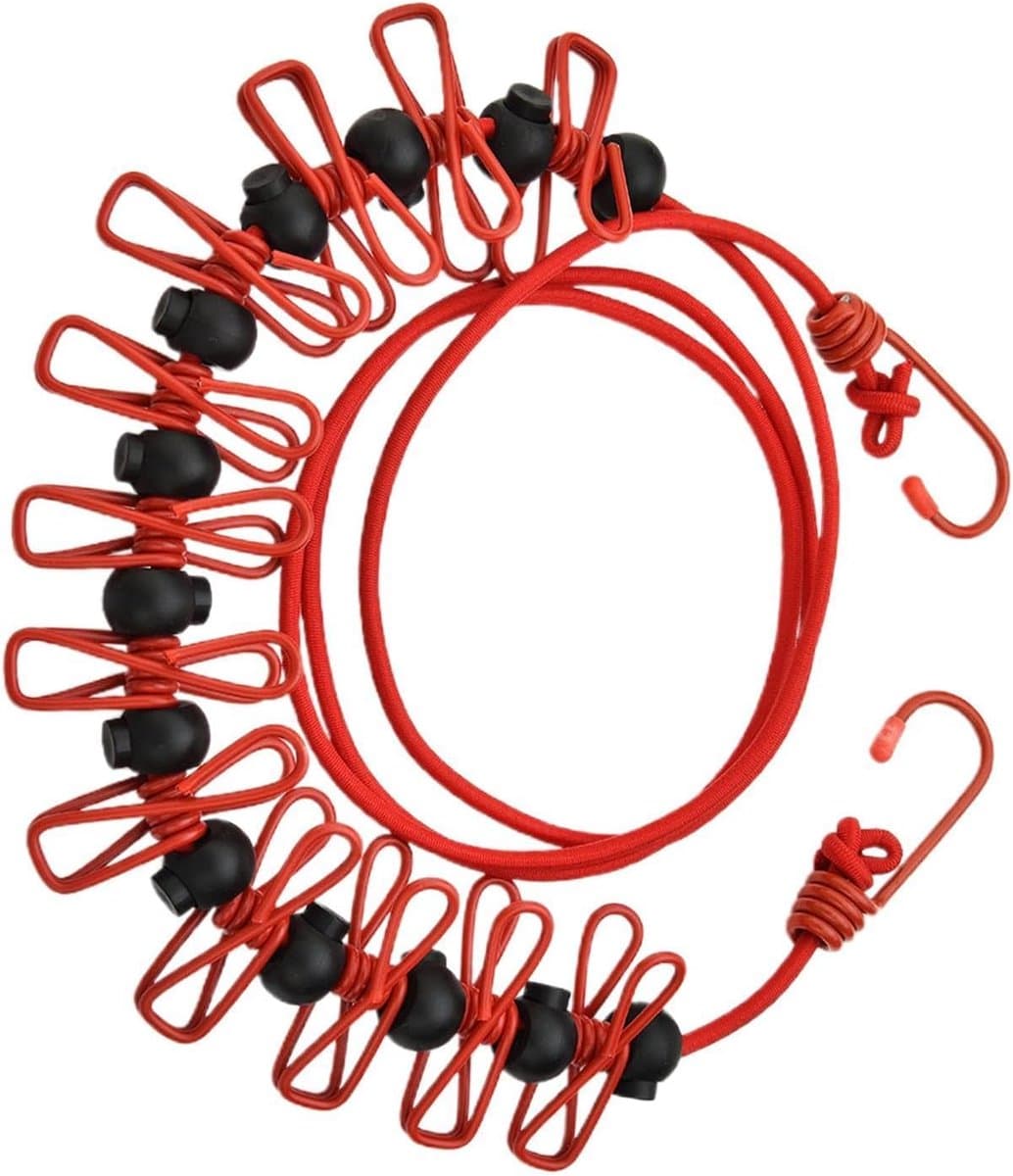 Waslijnen Touw - Reis Waslijn - Kleding Drogen - Met Winddichte Clips - Tot 3.7 Meter - Rood — afbeelding 1