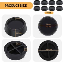 Trillingsdempers Wasmachine/Droogkast - 6 stuks - Trillingsmat - Voetjes wasmachine - Voetjes Droger - Wasmachine Geluidsdempers / Vibratiedempers - Wasmachine demper - Anti Vibratie - Antislip Rubber - Antislipmat - Schokdempers wasmachine - Zwart — thumbnail 5