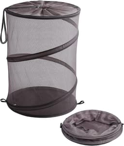 Grote Vouwbare Wasmand van Mesh, 42 Liter, Met Trekkoord voor Kleding en Speelgoed, Ideaal voor Reizen en Opbergen in Slaapkamer of Studentenhuis, Grijs — thumbnail 1