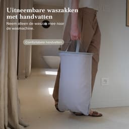 Jubbly® - Wasmand - Wassorteerder - Wasmand met Deksel - Wasmand 2 vakken - Wasmand opvouwbaar - Wasbox - 50 Liter - Beige - The Splitsmart — thumbnail 5