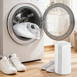 Dailygoods - 2 stuks schoenenwasmachinezakken voor droger en wasmachine, zachte vezels, 360° reiniging, herbruikbare waszak voor sneakers en tennisschoenen (wit) — thumbnail 3