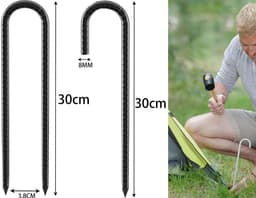 Dailygoods- Grondanker U-vormig 30 cm - 8 stuks - Verzinkt Staal - Tentnagels - Grondpennen - Sterk en scherp - Tentharing — thumbnail 2