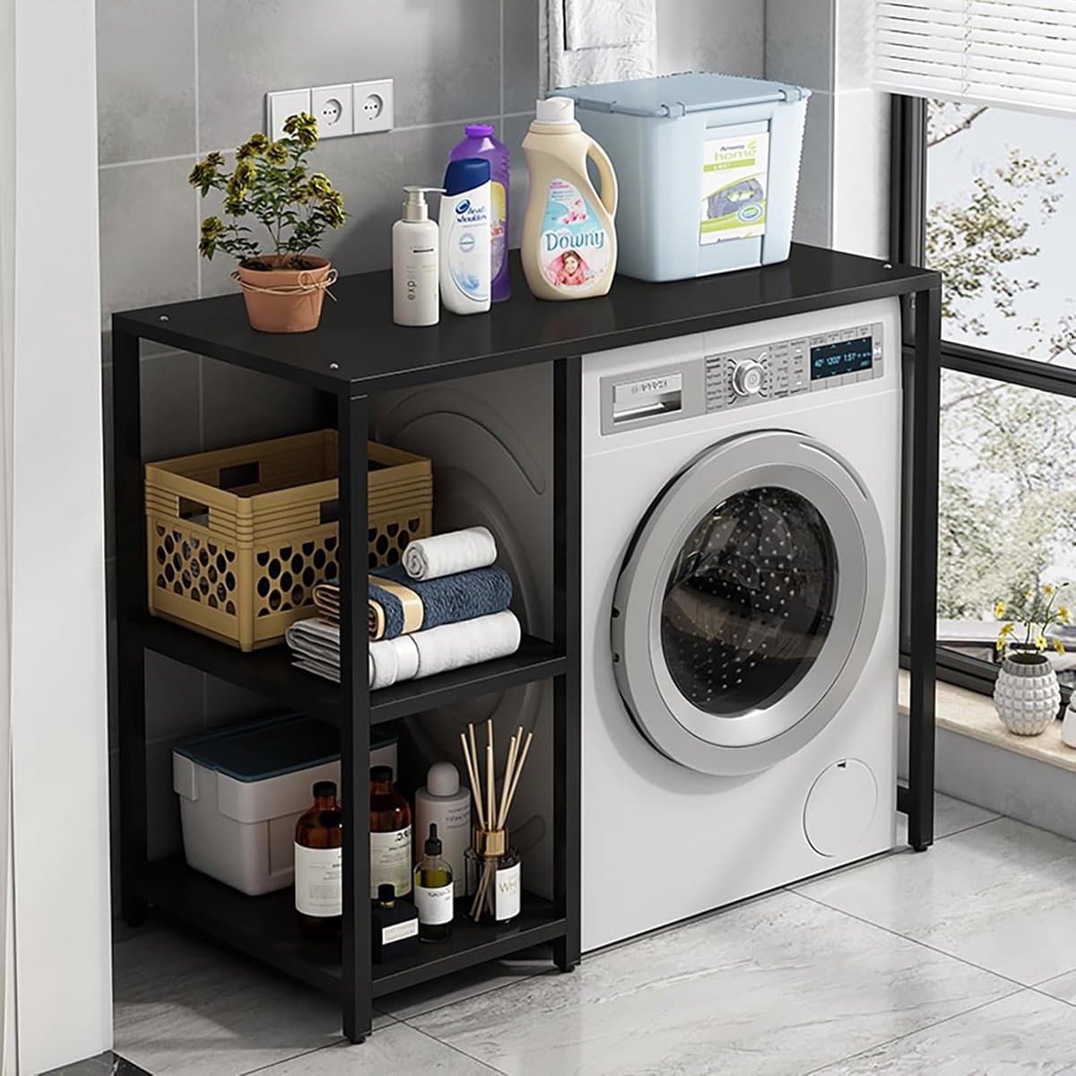 Wasmachine rek - Opbergunit - Ruimte organiseren - Stevige constructie - L100cm - Zwart — afbeelding 1