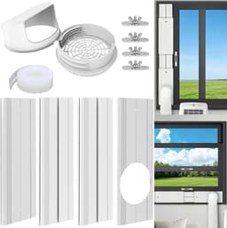Airco Raamafdichting Voor Rolluiken | 4 Verstelbare Verdikte PVC Panelen | Universele 13/15cm Afvoerslang Adapter | 43-140cm Voor Verticaal & Horizontaal Schuifraam | Naadloze Rail Luchtdicht Energiebesparend | Zonder Gereedschap| Cyslmuk® — thumbnail 1