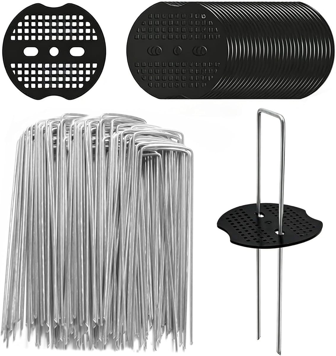 Onkruidvlieshaken Set - Zilver - 150 mm - Verzinkte U-vormige Tuinharingen - Voor Tuin en Camping — afbeelding 1