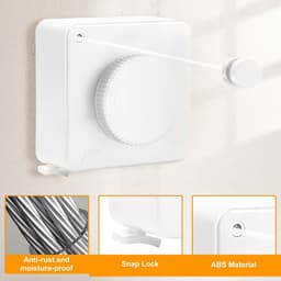 SnelShoppen - Retractable Uittrekbare Kledinglijn met 4.8m Stalen Kabel voor Badkamer, Keuken, Tuin, Balkon - Wit - Duurzaam en Sterk — thumbnail 4