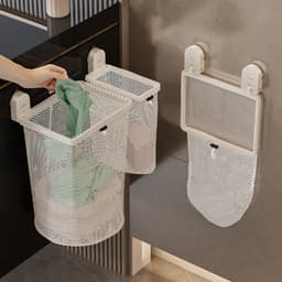 "Set Van 2 Wandhangende Wasnetten Zonder Boren, Groot en Klein Model, Gescheiden Opbergen Van Buitenkleding en Ondergoed, Ademend Gaas Waszakken Voor Badkamer Tweedelige Hangende Wasbakken Met Zelfklevende Haken, Ademend Net Gaas" — thumbnail 2