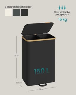 SONGMICS Wasmand met deksel, 150 liter, 2 vakken, bamboe frame — thumbnail 2