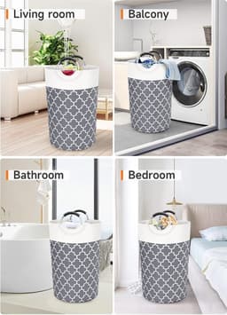 Wasmand - Grote wasmand - Opvouwbare wasmand - Waszak - Stoffen wasmand voor badkamer, slaapkamer & wasruimte - Grijs - 115 L — thumbnail 2