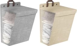 Wasmand - Opvouwbare Wasmand - Katoen en linnen - Met Deksel - Smalle - Afneembare zak - Reisgoederen - Opvouwbare Mand Vuile Was - Plooimand - Ophangbare - Voor wasruimte, slaapkamer - 48*36*12cm - Grijs — thumbnail 4