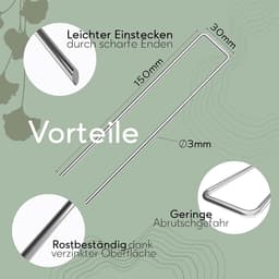 SnelShoppen - 50 Stuks RVS Grondankers/Grondpennen - Roestvrij en Gegalvaniseerd - 150mm x 30mm x Ø 3mm - Ideaal voor Tuin, Camping en Feesten — thumbnail 3