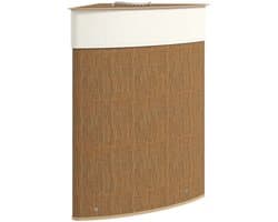 Noventra - Wasmand - Hoek Wasmand - Bamboe Wasmand met Deksel - 55 Liter - Uitneembare Waszak - Ruimtebesparend - Bruin