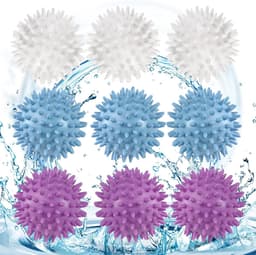 SnelShoppen - 9 Stuks Wasmachine Droger Ballen, Herbruikbare Wasballen voor Donsjacks, Antistatisch, Vermindert Kreukels, 6 cm, Blauw, Wit, Paars — thumbnail 1