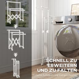 STILVORA Droogtoren – 150 x 103 x 197 cm – Verstelbaar En Inklapbaar – Roestvrij Staal – Zilver – Met Wielen Voor Binnen En Buiten — thumbnail 4