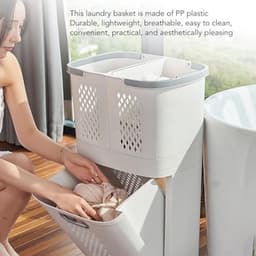 Wasmand, Plastic Wasmand met Wielen en Handvat, Draagbare Rollende Wasmanden 3 Verwijderbare Opbergboxen voor Badkamer, Wasruimte en Kast — thumbnail 4
