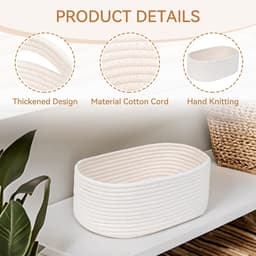 Thijox - Kleine Ronde Wasmand Wit, Handgemaakte Gevlochten Katoenen Opbergmand voor Baby Wickeltafel, Speelgoedmand, Organizer en Geschenkmand — thumbnail 4