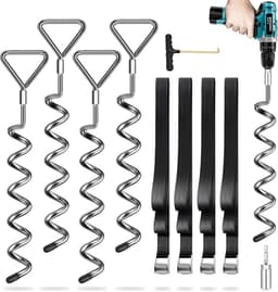 SnelShoppen - Boden Anchors 4-pack met Lashing Straps (2.5 m) voor Trampolines, Sterke Grondspikes, Weerbestendig voor Buitengebruik, Ideaal voor Tuin — thumbnail 1