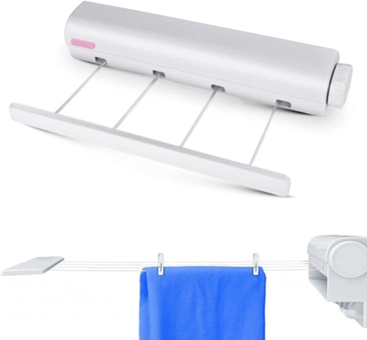 Waslijn Uittrekbaar - Drooglijn Binnen Buiten - Kleding Drogen - Automatisch Inklapbaar - 3.2 meter - Wit — afbeelding 1