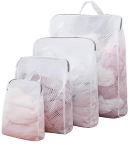 4 stuks 3D mesh waszakken met ophanghengsels (S/M/L/XL) - Duurzame waszakken met rits voor delicate was, schoenen en grote hoeveelheden kleding - Ruimtebesparend opvouwbaar ontwerp — thumbnail 1