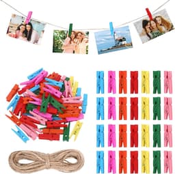 Houten Klemmetjes - Mini Knijpers - Decoratieve Projecten - Inclusief Jute Touw - 150 Stuks - Gekleurd — thumbnail 1
