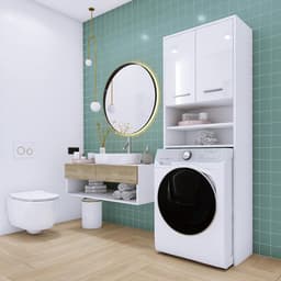 Wasmachinekast met 2 kasten en 2 planken, hoogte 180 cm, breedte 64 cm, diepte 30 cm, wit hoogglans — thumbnail 3