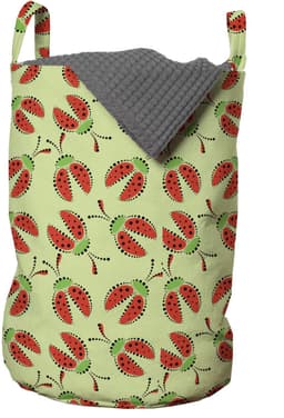 ABAKUHAUS Ladybug waszak, Funny Insects Spring, wasmand met handvatten, trekkoordsluiting voor wasserettes, lichtgroene vermiljoen — thumbnail 4