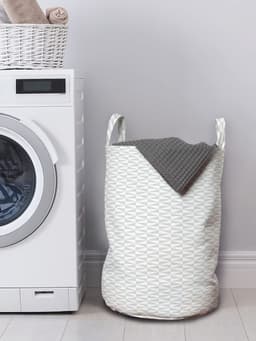 ABAKUHAUS Neutrale waszak, driehoekig, eenkleurig, wasmand met handgrepen, trekkoordsluiting voor wasserettes, 33 cm breed x 49 cm hoog, bleekgrijs — thumbnail 2