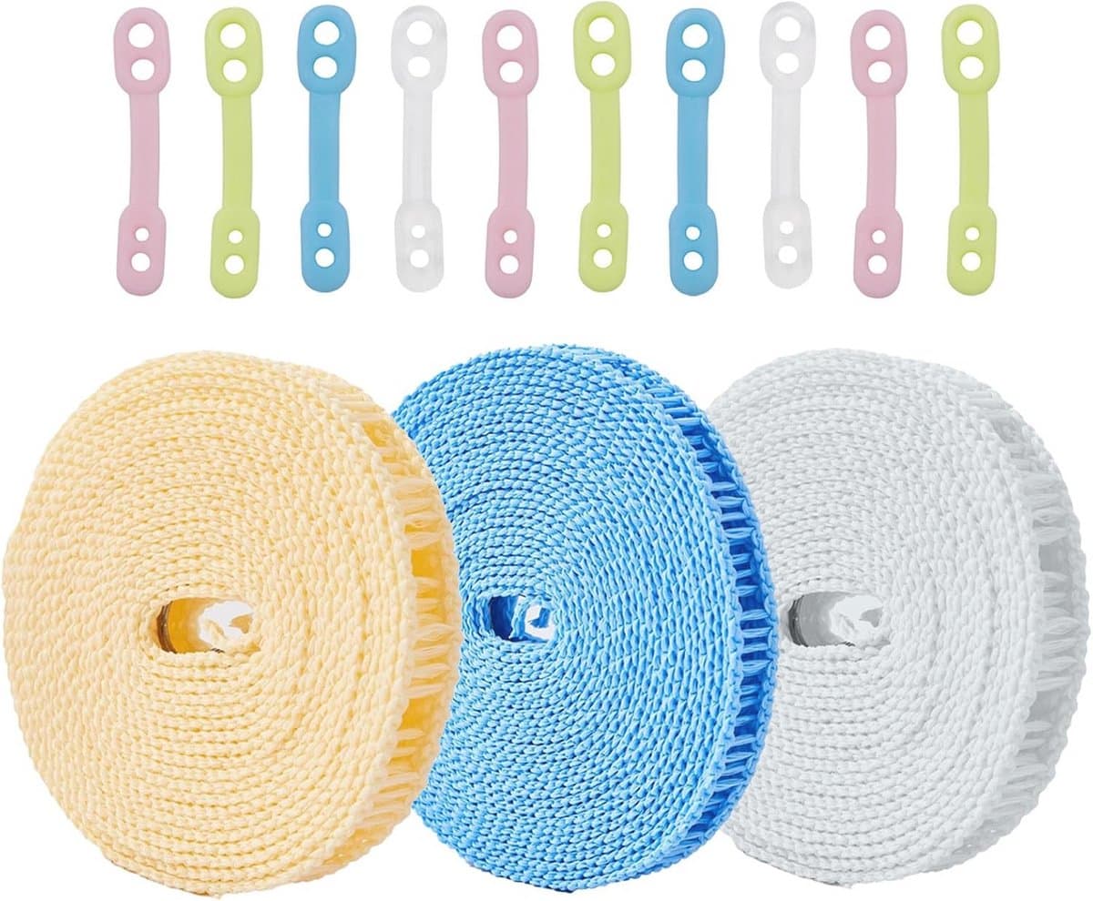 Winddichte Antislip Waslijn 3-Pack - Draagbare 8,0 m Waslijnen voor Binnen en Buiten — afbeelding 1