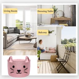 Opbergmand katoenweefsel voor kinderkamer - wasmand speelgoed opbergen - gevlochten katten design - opbergdoos handdoeken en dekens - praktisch en stijlvol opbergen in kinderkamer. — thumbnail 4