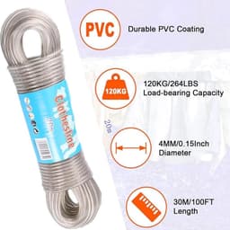Washing line met staal kern - extra sterk - scheurvast - roestvrij - outdoor waslijn - capaciteit 120 kg - ideaal voor tuin - kamperen - reis waslijn. — thumbnail 3