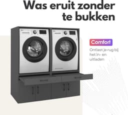 Wasmachinekast Dubbel 134x145x67cm | Ruimtebesparend & Super Stevig | Met Uitschuiflade | Voor Wasmachine en Droger | Antraciet — thumbnail 2