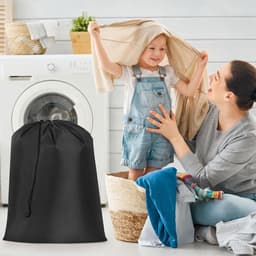Ronte - Waszakken met Treksluiting - Set van 2 - 68 x 56 cm - Vuile Waszak met Handvat - Wasbare Wasmand voor Reizen, Kamperen en Outdoor - Paars/Zwart — thumbnail 3