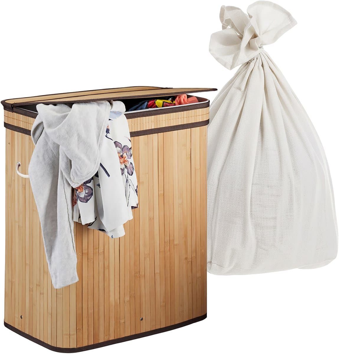 Wasmand 2 vakken - 100 liter - bamboe — afbeelding 1