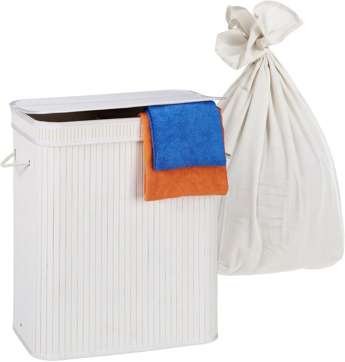 Wasmand 2 vakken - 100 liter - bamboe - wit — afbeelding 1