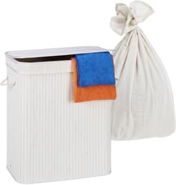Wasmand 2 vakken - 100 liter - bamboe - wit — thumbnail 1