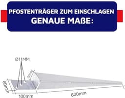 Aqbau® Set van 10 grondhulzen, paaldragers om in te slaan, L inslaghuls, thermisch verzinkt, bodemhulzen voor houten palen, inslaghuls l vorm 60 x 600 mm — thumbnail 2