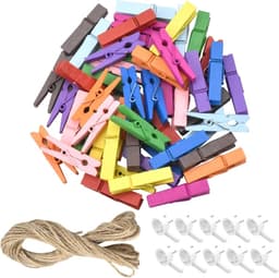 50 Kleine Gekleurde Houten Knijpers met 10 Meter Jute Touw voor Knutselen en Decoratie — thumbnail 1