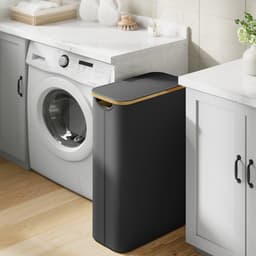 60L wasmand met deksel, wasmanden met handvat en binnenzak, opvouwbare grote wasmand smal, wasmanden, wasmanden voor slaapkamer badkamer (zwart) — thumbnail 1