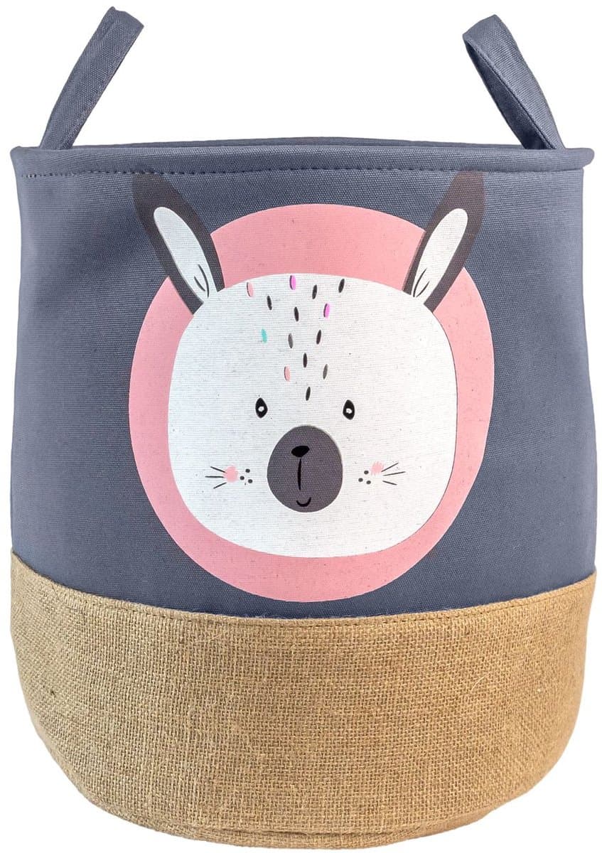 Intirilife Opbergmand voor kinderen van linnen - Opbergmand voor kinderkamer Kleding - Opvouwbare wasmand Wasmand Kinderspeelgoedmand, organizer, kamerdecoratie, dier konijn grijs — afbeelding 1