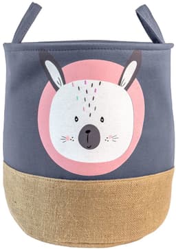 Intirilife Opbergmand voor kinderen van linnen - Opbergmand voor kinderkamer Kleding - Opvouwbare wasmand Wasmand Kinderspeelgoedmand, organizer, kamerdecoratie, dier konijn grijs — thumbnail 1