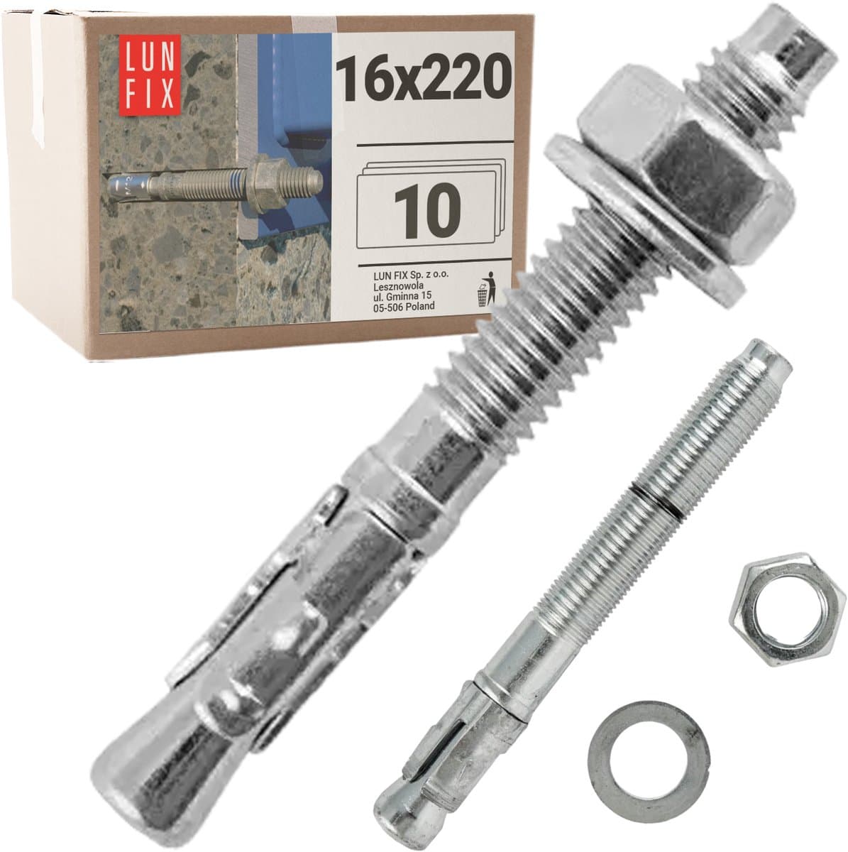 LUN FIX - Boutankers 16x220 mm - 10 stuks - verzinkt staal - beton, pergola, hek, poortbevestiging — afbeelding 1