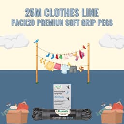 25M Extra Sterke Waslijn - 3,5 mm Dikte voor Binnen en Buiten met 20 Kleding Pinnen — thumbnail 4