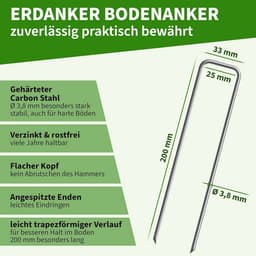 Grondankers voor Tuin en Camping - 100 Stuks Verzinkt 200mm Ø 3,8mm — thumbnail 4