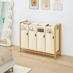 Wasmand 4 Vakken - Was Sorteren - Wasmand Op Wielen - Was Organizer - Wasverzamelaar - Wasgoed Scheiden - Opvouwbaar - Waskamer Accessoire — thumbnail 4