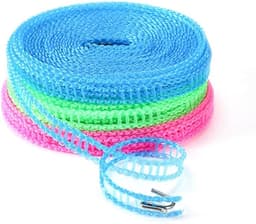 Waslijn Set - Draagbare Lijn - Buiten Drogen - Windproof Ontwerp - 3x 5 Meter - Roze Blauw Groen — thumbnail 1